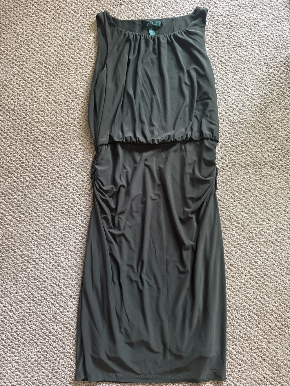 Lauren Ralph Lauren Olive Blouson Midi Dress